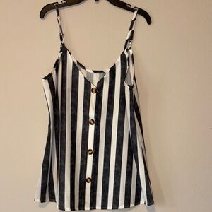 Striped Black and White Button-Up Women's Tank